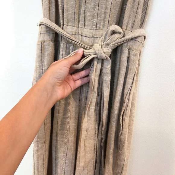 DREW Linen-Blend Tie Front V Neck Striped Jumpsuit - Picture 7 of 14